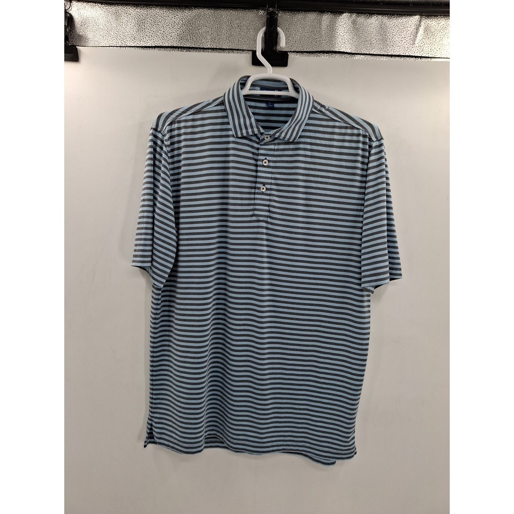 Stitch Mens Large Blue Gray Stripe Golf Polo Shirt